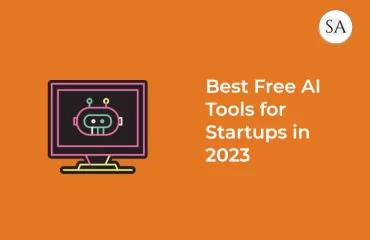 A featured image with AI robot in monitor and test best free AI tools for startups for 2023